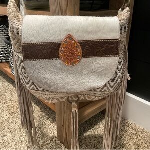 Myra Bag Rustic Crossbody in White and Brown